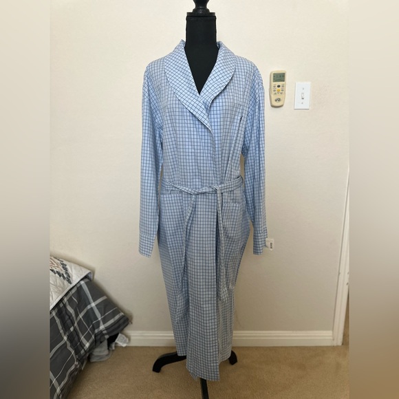 Nautica Vintage Light Blue Plaid Pockets Cotton robe, Large checkered. NWT - Picture 2 of 12